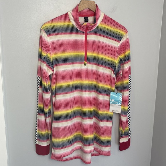 Helly Hansen Women's XL Lifa Flow Active 1/2 Zip Graphic Top Magenta/Multisquare - Picture 1 of 10